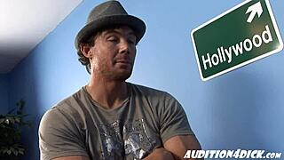 Intriguing casting session where a tall shaved blonde teen seeks a job opportunity on the desk