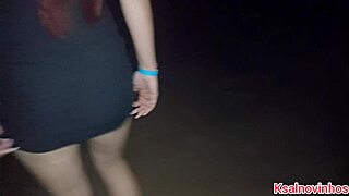Taking my wife out at night with no panties for public beach fun