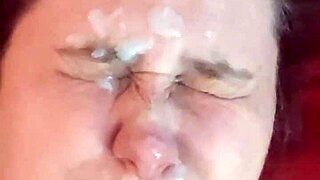 amateur babe gets face drenched in sticky cum load