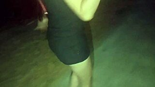 Taking my wife out at night with no panties for public beach fun