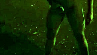 Handsome Bearded Man Exhibits Feet Outdoors