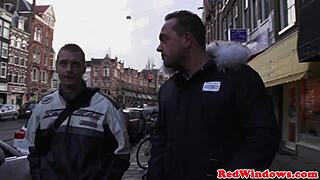 Amsterdam slut sucks dick hard and gets jizzed on fast