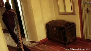 Naughty brunette dancer gets nude and teases sensually at night