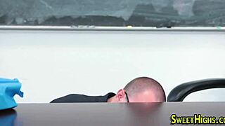 Uniformed teen Latina gets her face covered in hot spunk