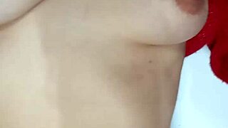 playing with a belt spanking my tits