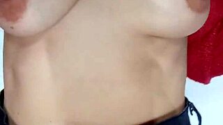 playing with a belt spanking my tits