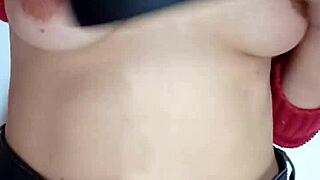 playing with a belt spanking my tits