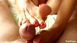 Intriguing homemade session featuring handjob and footjob techniques.