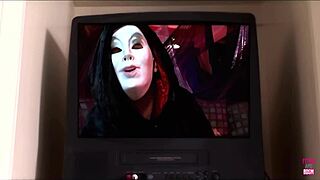 a blonde slips into a bdsm mansion to suck cocks at the glory hole.