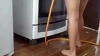 Employee naked while washing stove