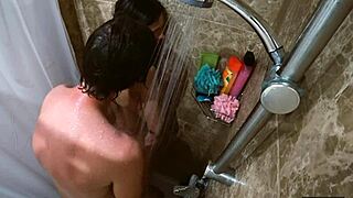 Attractive Russian Neighbor Invites Shower Play with Brunette Teen