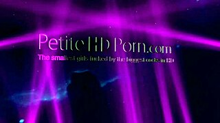 The small teen competes by sucking the huge monster cock.