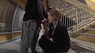 Couple drains two loads outdoors near hotel in emotional homemade blowjob