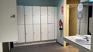 Gym shower gay cruising leads to blowjob and masturbation