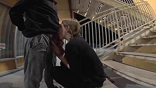 Couple drains two loads outdoors near hotel in emotional homemade blowjob