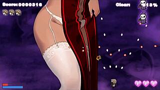 succubus chan undresses giant waifu black nun beauty in hentai game