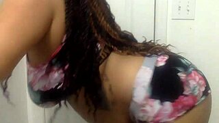 Hey, that big tit ebony milf is dancing in the bathroom