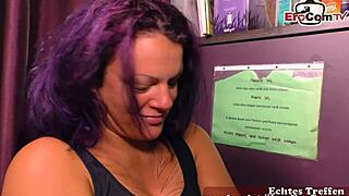 Chubby German housewife lured into amateur porn fun.