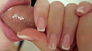 stepsister licks and sucks my foreskin cock in closeup view