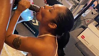 Ebony babe feels intense pleasure riding monster cock and squirting