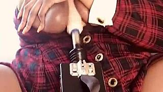 Big titty woman enjoys machine fucking in bbw scene