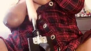 Big titty woman enjoys machine fucking in bbw scene