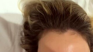 Shaking cock at beautiful girl until cum fills her mouth