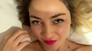 Shaking cock at beautiful girl until cum fills her mouth