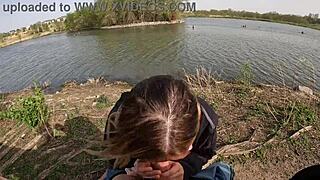 alexis kay's big tits tease with titty fuck and blowjob outdoors