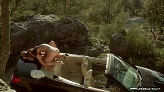 lesbian pals getting steamy in the shower with playful toy action