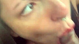 Skilled prostitute gives blowjob and gets facial while driving