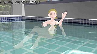 Anime woman enjoys bath in Japanese public sento