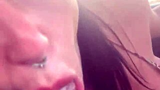 Skilled prostitute gives blowjob and gets facial while driving