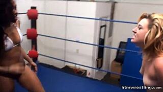interracial catfight wrestling, black vs white topless ebony fight