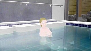 Anime woman enjoys bath in Japanese public sento
