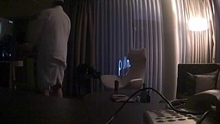 An old guy spies on his petite young lover.