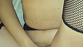 in the bedroom, this latina housewife with tattoos shows off her juicy ass and pussy