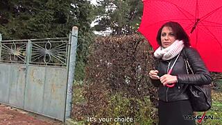 horny french girl joins stranger in van for tight pussy toasting with cumshot