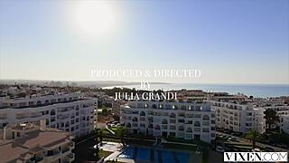 Vixen besties Eve & Agatha bet naughty on holiday doggystyle