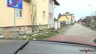 horny french girl joins stranger in van for tight pussy toasting with cumshot