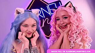 Kawaii lesbian girls Alicebong and Karneli Bandi bang anal with strapon and feet play