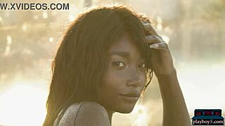 ebony mimi desuka strips naked by pool for playboy shoot