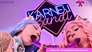 Kawaii lesbian girls Alicebong and Karneli Bandi bang anal with strapon and feet play