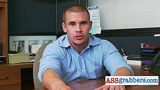 Kinky manager dominates worker with fat dildo