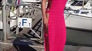 Watch this milf slut flashing in Cap Dagde with interracial action