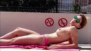 Watch this milf slut flashing in Cap Dagde with interracial action