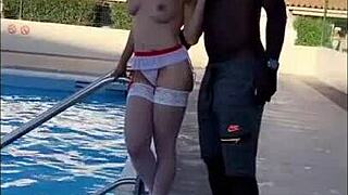 Watch this milf slut flashing in Cap Dagde with interracial action