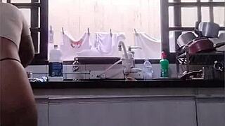 i'm wash'n the sink in jus my panties at my father-in-law's hous, flash'n my big ass