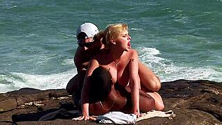 Anal on the Rocks Busty Blonde Tourist Ass Fucked by Locals in Outdoor Interracial Threesome