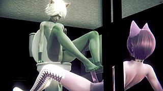 Furry Cat Boys in Public Toilet Sissy Crossdress Sex